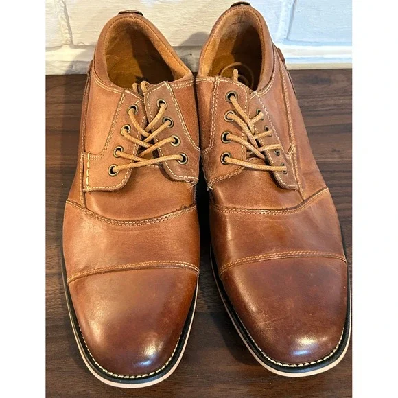 NEW Kunsto Mens Brown Leather Cap Toe Oxford Dress Shoes Lace Up Size 8.5 Preppy - Picture 4 of 6